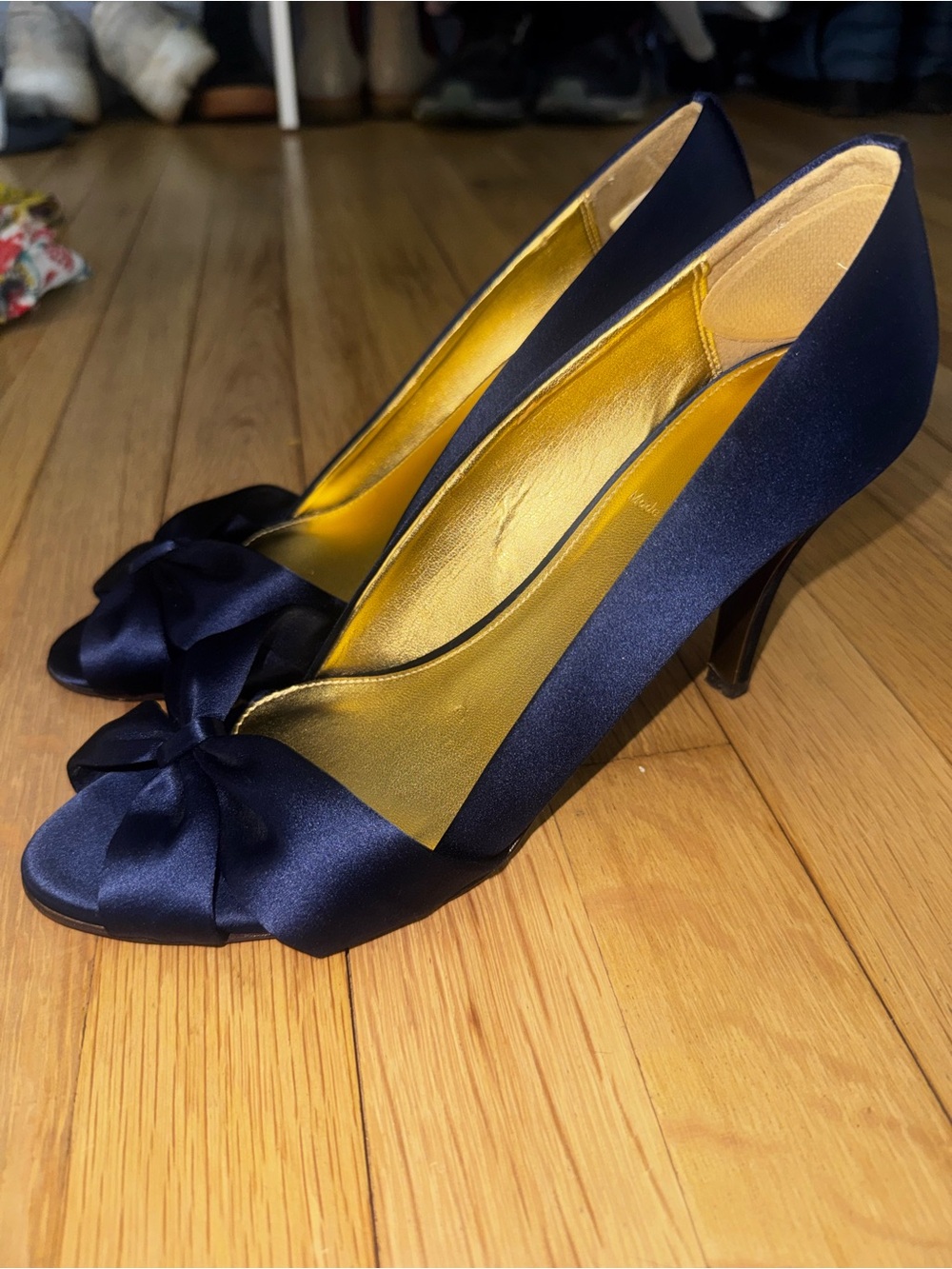 J. Crew Navy Satin Bow Peep-Toe Heels - Picture 5 of 7